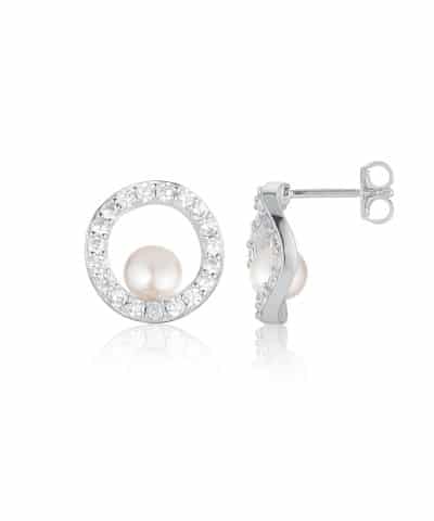Sif Jakobs Earrings Ponza Circolo - With Freshwater Pearl And White Zirkonia