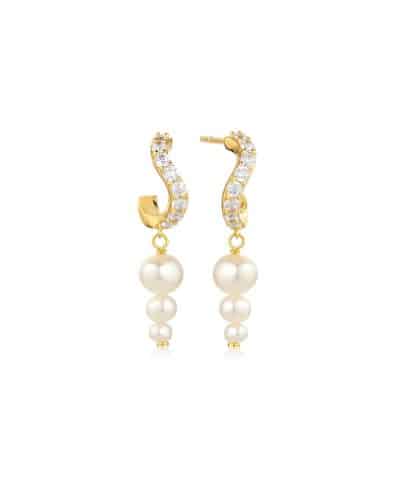 Sif Jakobs Earrings Ponza Lungo - 18k Gold Plated With Freshwater Pearl And White Zirkonia.