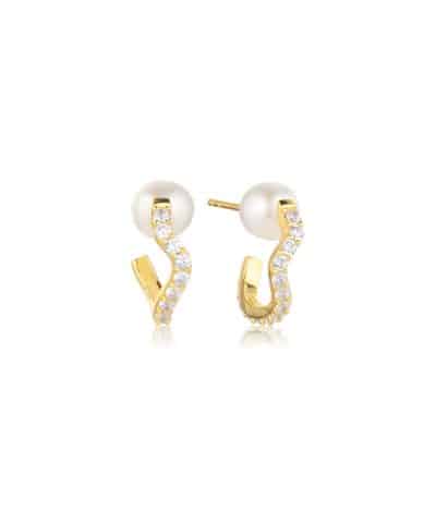 Sif Jakobs Earrings Ponza Creolo Medio - 18k Gold Plated With Freshwater Pearl And White Zirkonia