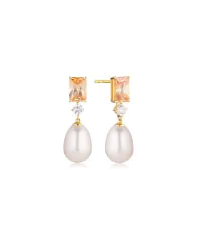Sif Jakobs Earrings Galatina - 18k Gold Plated, With Freshwater Pearl And Champagne Zirconia
