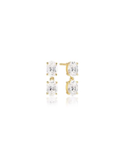 Sif Jakobs Earrings Ellisse Due Piccolo - 18k Gold Plated, With White Zirconia