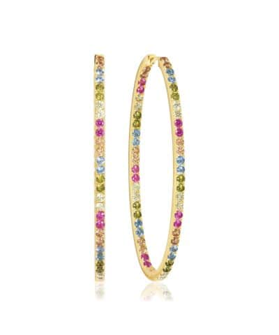 Sif Jakobs Earrings Ellisse Grande - 18k Gold Plated, With Multicoloured Zirconia