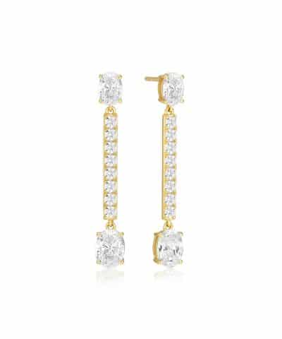 Sif Jakobs Earrings Ellisse Lungo - 18k Gold Plated, With White Zirconia