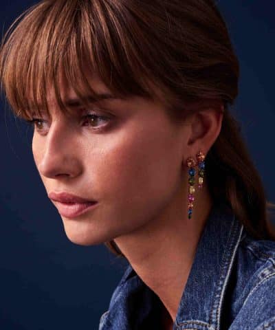 Alternative view of Sif Jakobs Earrings Ellisse Lungo Otto - 18k Gold Plated, With Multicoloured Zirconia