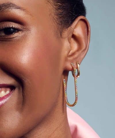 Alternative view of Sif Jakobs Earrings Capizzi X-grande - 18k Gold Plated With Multicoloured Zirconia