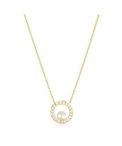 Sif Jakobs Necklace Ponza Circolo - 18k Gold Plated With Freshwater Pearl And White Zirkonia