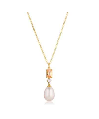 Sif Jakobs Necklace Galatina - 18k Gold Plated, With Freshwater Pearl And Champagne Zirconia