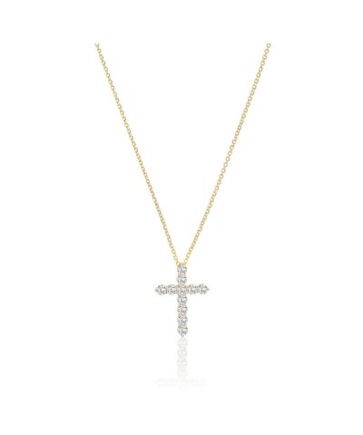 Sif Jakobs Necklace Belluno Croce  - 18k Gold Plated, With White Zirconia
