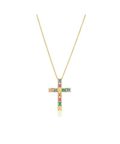 Sif Jakobs Necklace Roccanova Croce - 18k Gold Plated, With Multicoloured Zirconia