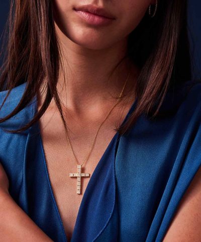 Alternative view of Sif Jakobs Necklace Roccanova Croce - 18k Gold Plated, With Multicoloured Zirconia